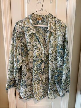 JM Collection Green & Blue Button-Down Blouse